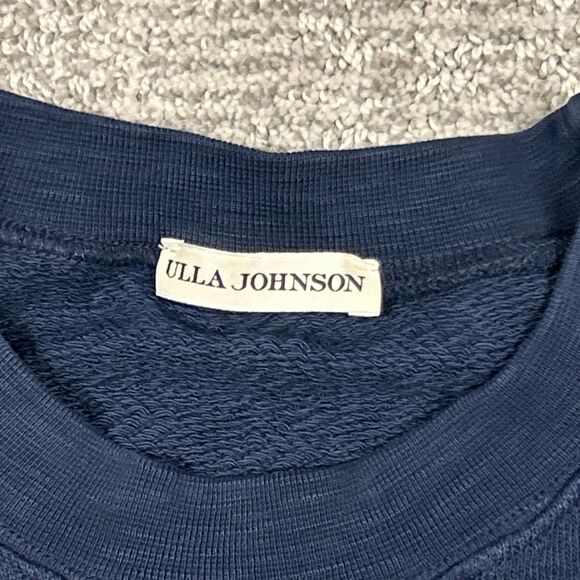 Ulla Johnson Alair Crewneck Washed Fleece Sculpted Sleeve Navy Medium **HOLE* - Picture 4 of 15